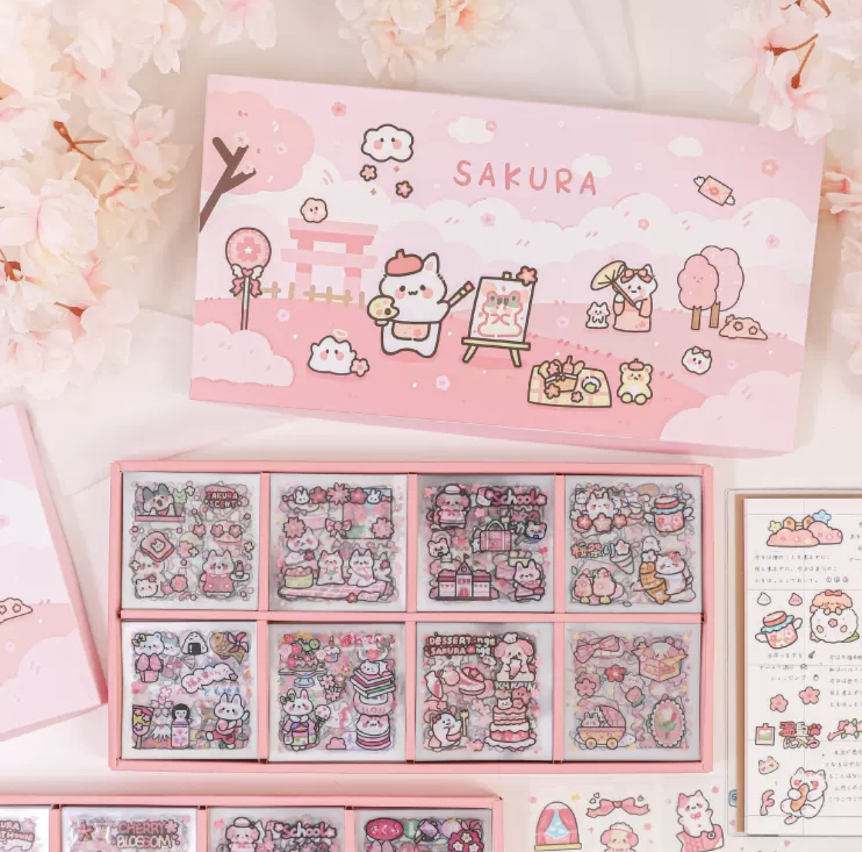 Sticker hộp 200 tấm hình dán dễ thương Sakura (PVC)