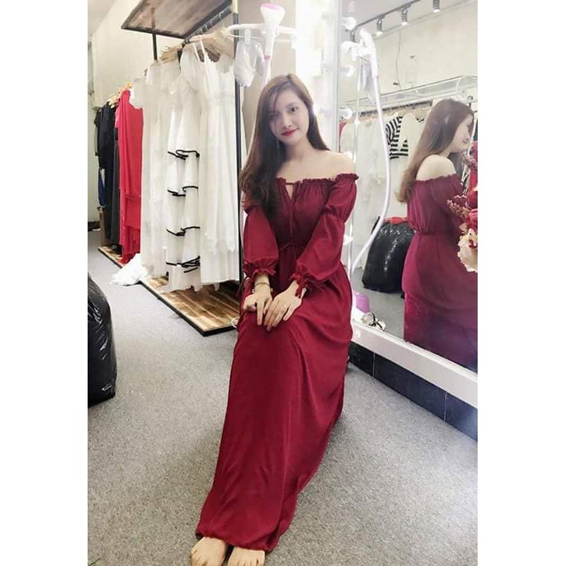 Đầm maxi trễ vai tay lỡ cách điệu