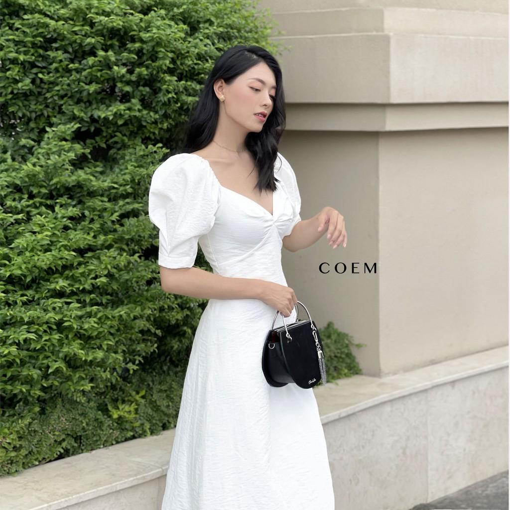 Đầm Dáng Dài Cup Ngực Cách Điệu Tay Phồng Màu Trắng Chât Liệu Linen Cao Cấp CO EM Thiết Kế Phù Hợp Mọi Lúc Mọi Nơi