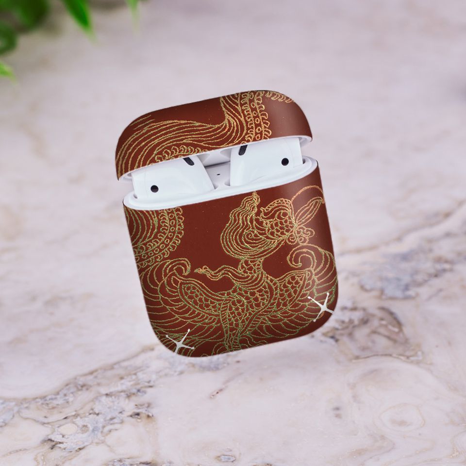 Miếng dán skin chống bẩn cho tai nghe AirPods in hình Rồng bay Phượng múa - lsm042 (bản không dây 1 và 2)