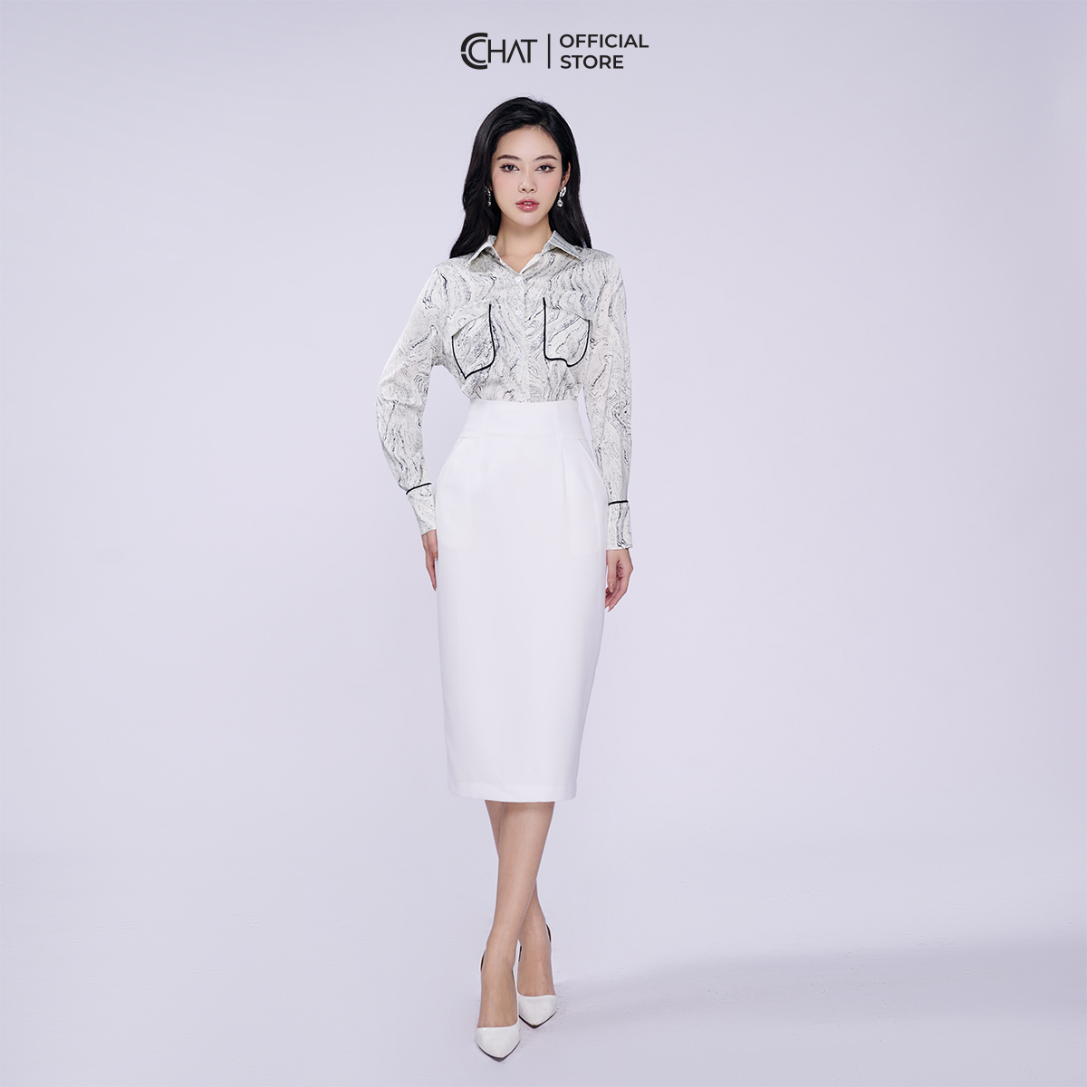 Chân Váy Dáng Bút Chì Cạp Bổ Chất Tuytsi Cao Cấp Mềm Mịn 93CDS2009OT