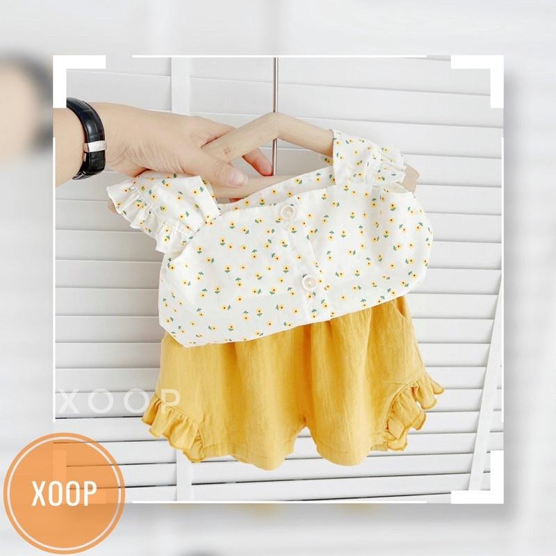 Bộ cánh tiên quần túi hoa nhí chạy bèo 2 màu cho bé gái