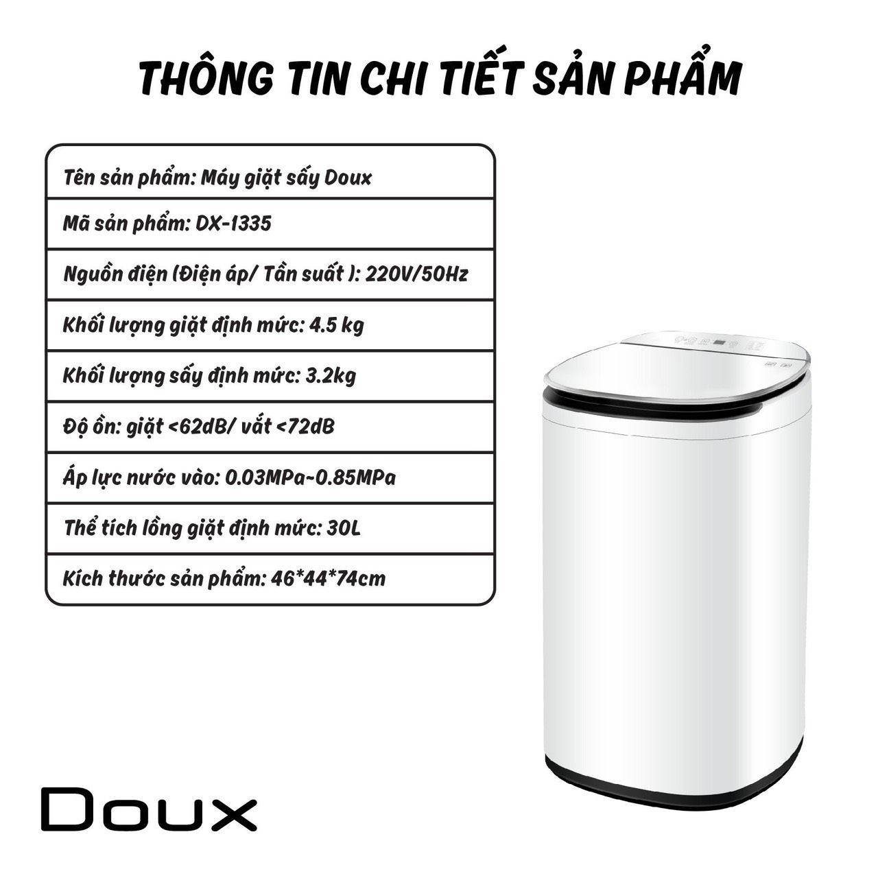 MÁY GIẶT SẤY MINI DOUX 12 CHỨC NĂNG LUX DX-1335 BẢN NÂNG CẤP 2023 CÓ CHỨC NĂNG SẤY HÀNG CHÍNH HÃNG