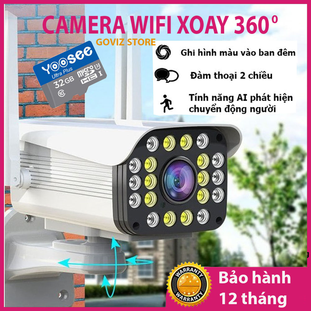 Camera Wifi Yoosee 3.0 Mpx Full HD, Dòng Ngoài Trời Xoay 360° 4 râu 20 LED Xem Đêm Có Màu-Đàm Thoại 2 Chiều-Phát Hiện Chuyển Động Chống Trộm-Hàng Nhập Khẩu