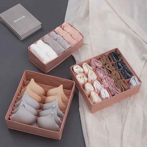 Bộ 3 Hộp Đựng Đồ Lót Tất Vớ Chia Ngăn Gấp Gọn Đa Năng Tiện Lợi Bằng Chất Liệu Vải Không Dệt