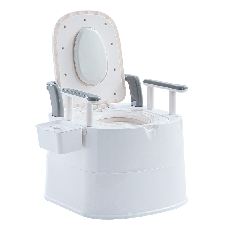 Bồn cầu di động cao cấp cho người già, Toilet có tay vịn, tựa lưng nhựa ABS chắc chắn