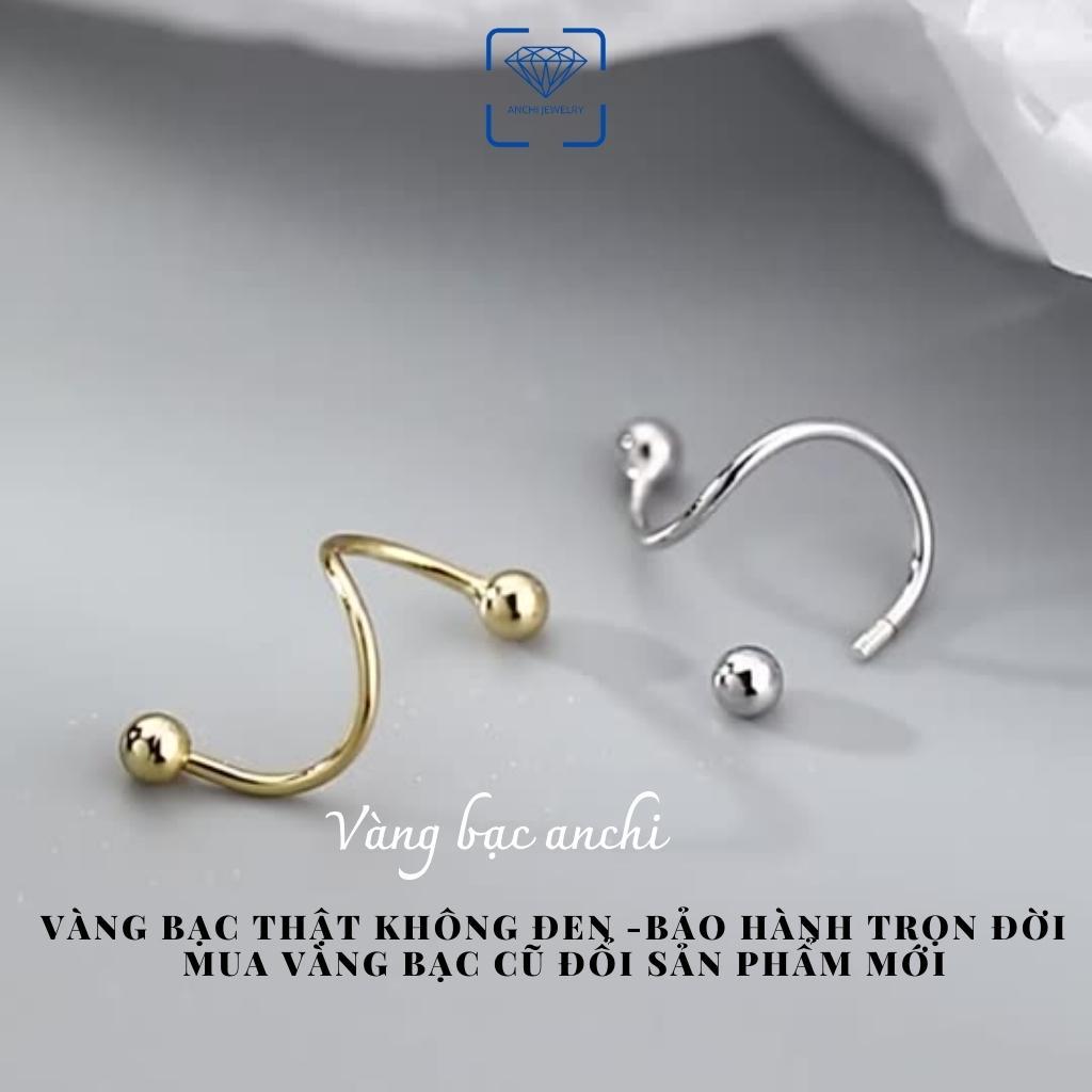 Khuyên tai xoắn ốc ôm vành 2 đầu bi tròn, bông tai bạc nam/ nữ unisex cá tính, Anchi jewelry