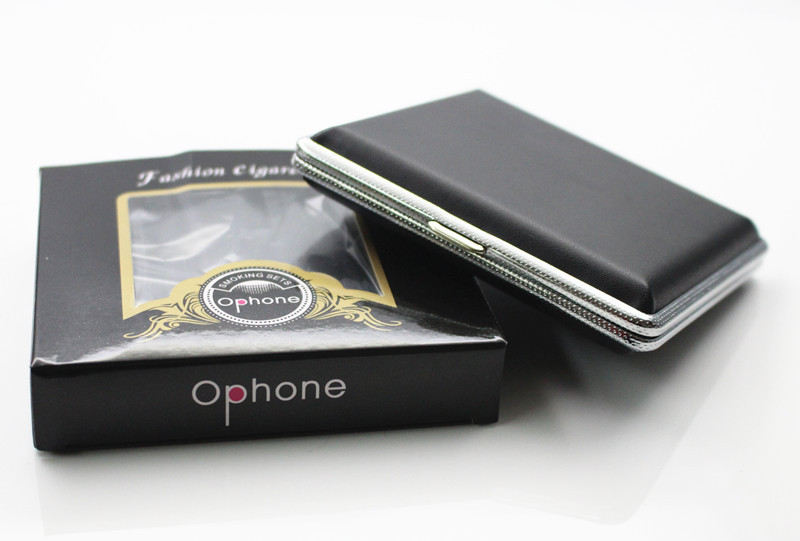 Hộp Đựng Thuốc 20 Điếu Lớn Ngắn Kẹp Kim Loại Bọc Da Đen