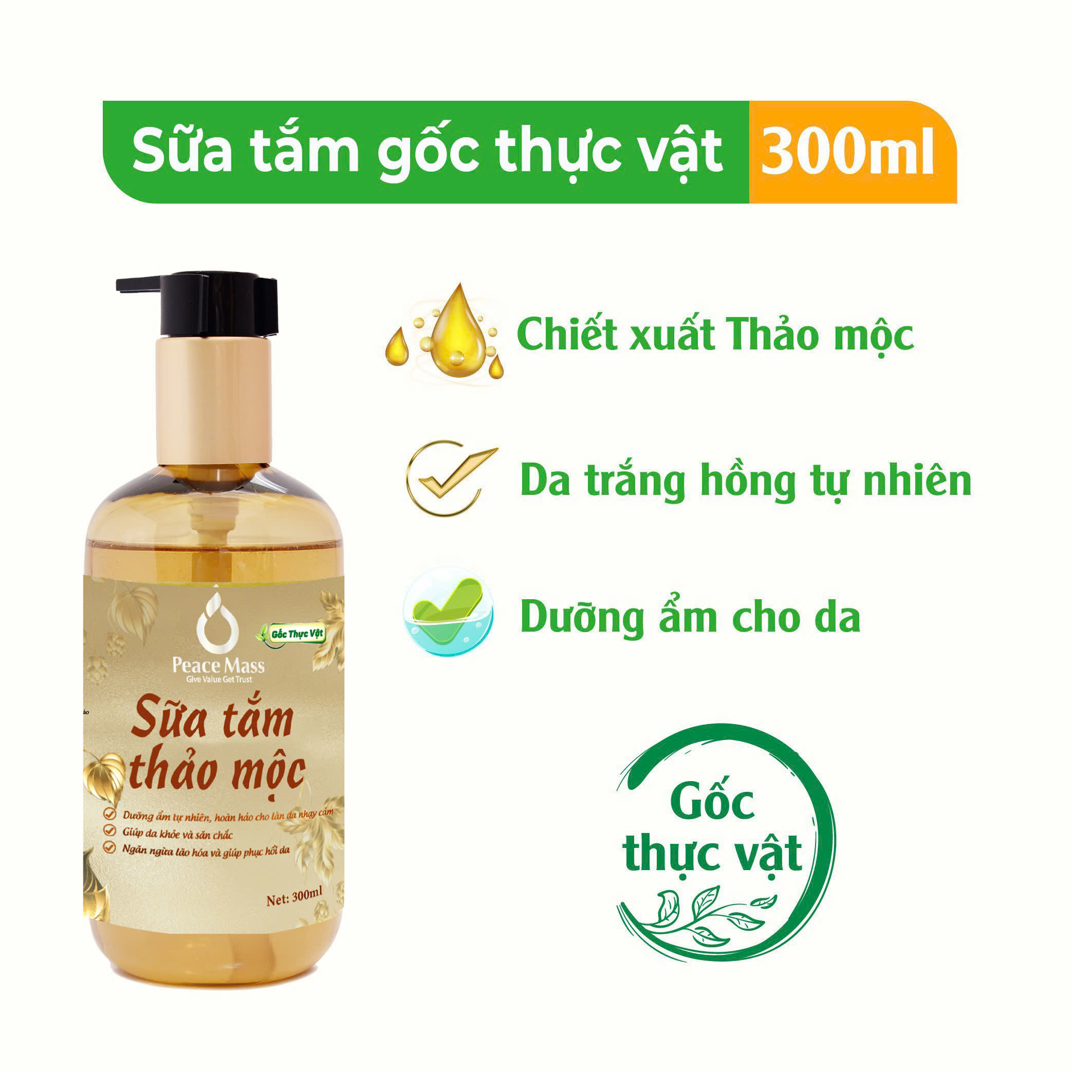 Combo Sản Phẩm Gốc Thực Vật DGXC2 Peace Mass - Dầu Gội Xả + Sữa Tắm Thảo Mộc 300ml