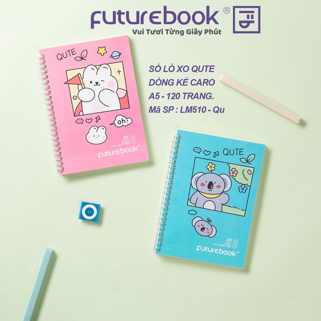 Sổ Lò Xo QUTE A5- Caro- 120 Trang. MSP: LM510-Qu. Phong cách Hàn Quốc. VPP FUTUREBOOK. Giao mẫu ngẫu nhiên.