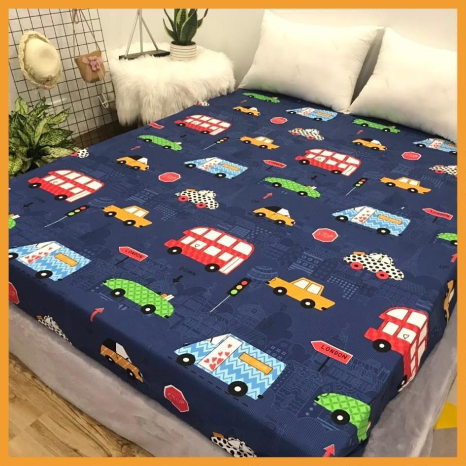 Bộ ga gối poly cotton m2 m6 m8 2m2 mẫu ô tô xanh