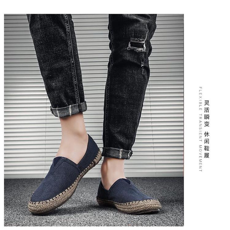 Slip on nam - Giày lười vải viền cói đế bệt - Chất liệu vải bố, đế kếp - Mã 789