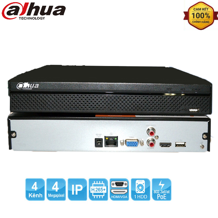 Đầu ghi hình Dahua ip 4 kênh NVR2104, H.265+,hỗ trợ đàm thoại 2 chiều,siêu nét 4k+,Hỗ trợ cấu hình thông minh qua P2P - Hàng Chính Hãng