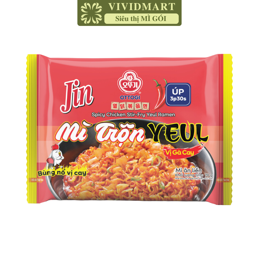 OTTOGI - Mì úp Jin hương vị trộn Yeul gà cay, Mì trộn Yeul gà cay Jin, Mì trộn Jin Yeul gà cay (70g/gói)