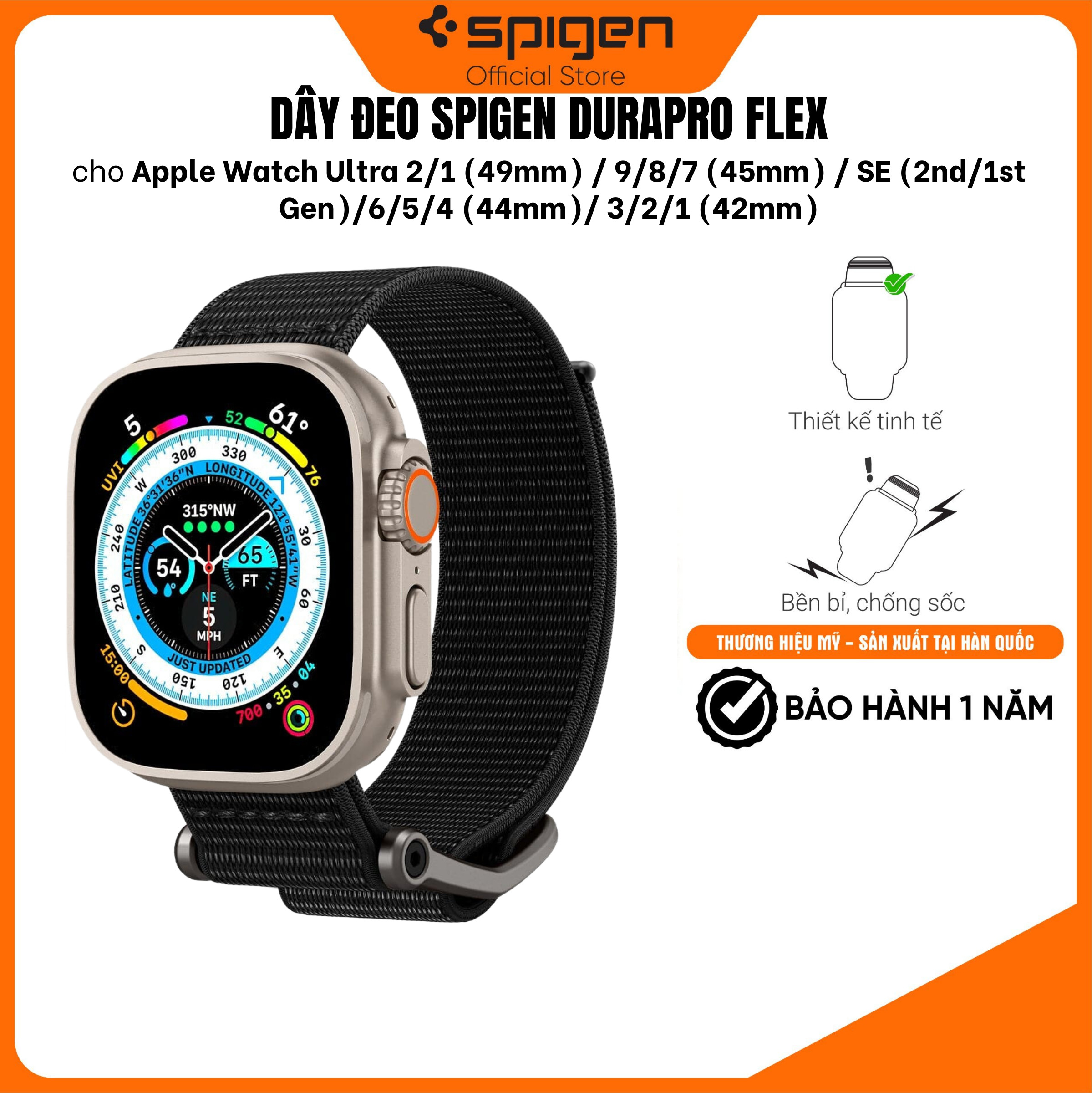 Dây Đeo Spigen Band DuraPro Flex cho Apple Watch Series (49mm/45mm/44mm/42mm)  – AMP02465 - Hàng chính hãng