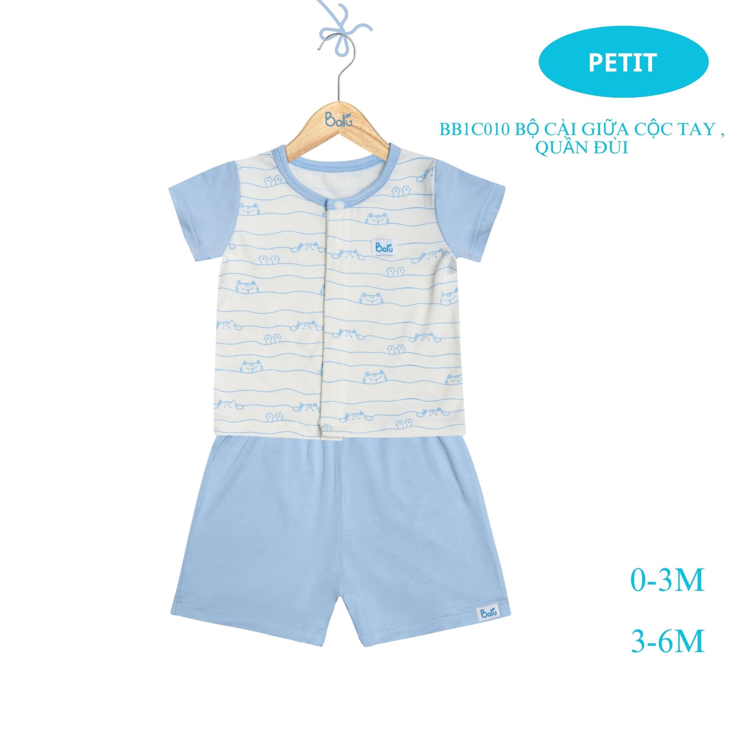 Bộ cộc tay  BARU Chất Cotton 4C Cao Cấp Cho Bé ( 0-6M )