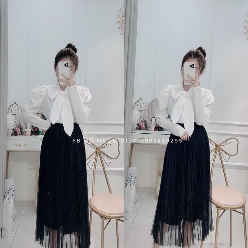 Áo sơ mi cổ nơ tay bồng siêu xinhvideo ảnh thật