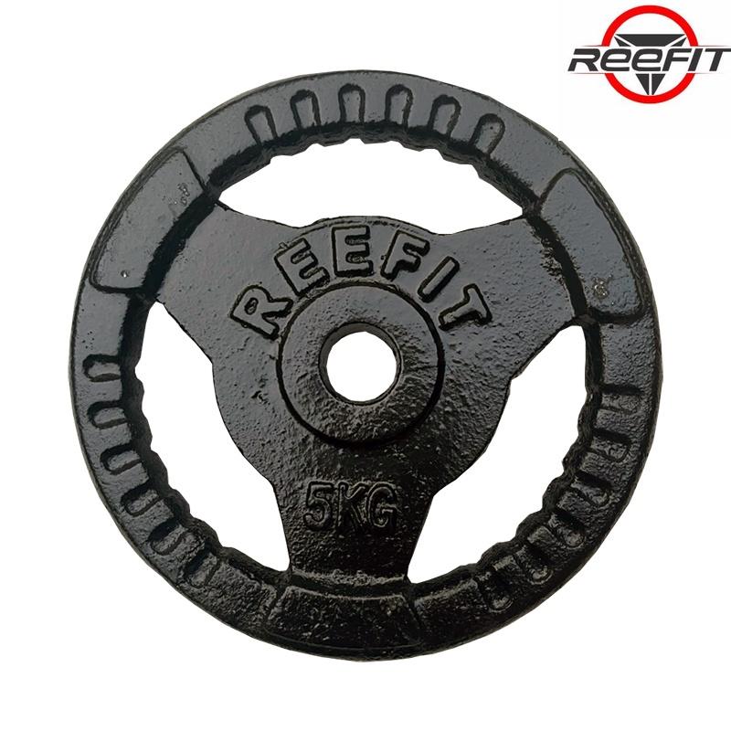 Bộ 2 tạ miếng gang bánh tạ gang 3 lỗ Reefit 5kg màu đen