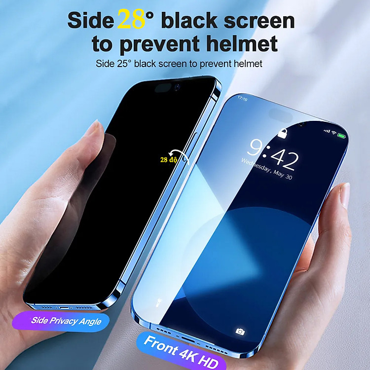Kính cường lực chống nhìn trộm và Full trong HD cho iPhone 16 Promax / 15 Pro Max/ X/ 11/11 Pro Max/12/12 Pro Max/13/13 Pro Max/14/14 Pro Max/14 Plus hiệu WiWu iPrivacy với góc nhìn bảo mật 28độ, độ mỏng 0.3mm, vát cạnh 2.5D và độ cứng 9H - Hàng nhập khẩu