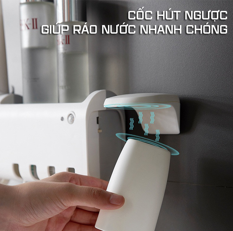 Kệ Đựng Bàn Chải Thông Minh Tự Động Lấy Kem Đánh Răng Kèm 2 Cốc Nam Châm Cao Cấp