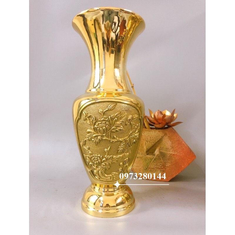 Lọ hoa Lục Bình Mai Đào bằng đồng nguyên chất cao 42 cm