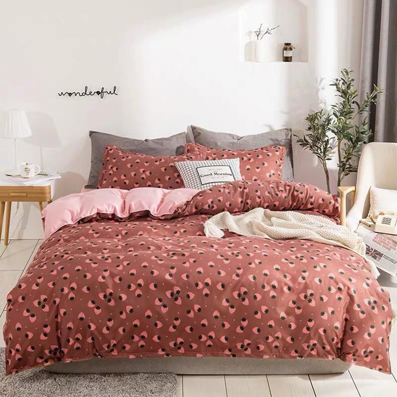Chăn Ga Gối Đệm -Sét Chăn Ga Gối Dâu PolyCotton Punpu3051