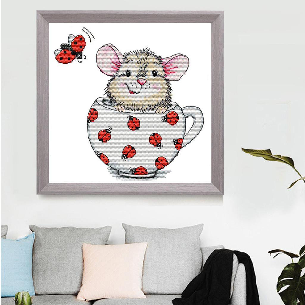 11ct / 14ct Mouse In Cup Pattern Stamped Cross Stitch Counted Kit For Woman