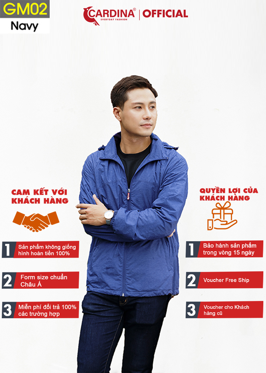 Áo Khoác Nam CARDINA Chất Gió Xước 2 Lớp Lót Lưới Cao Cấp Siêu Nhẹ Cản Gió Cản Bụi Chống Nước GM.