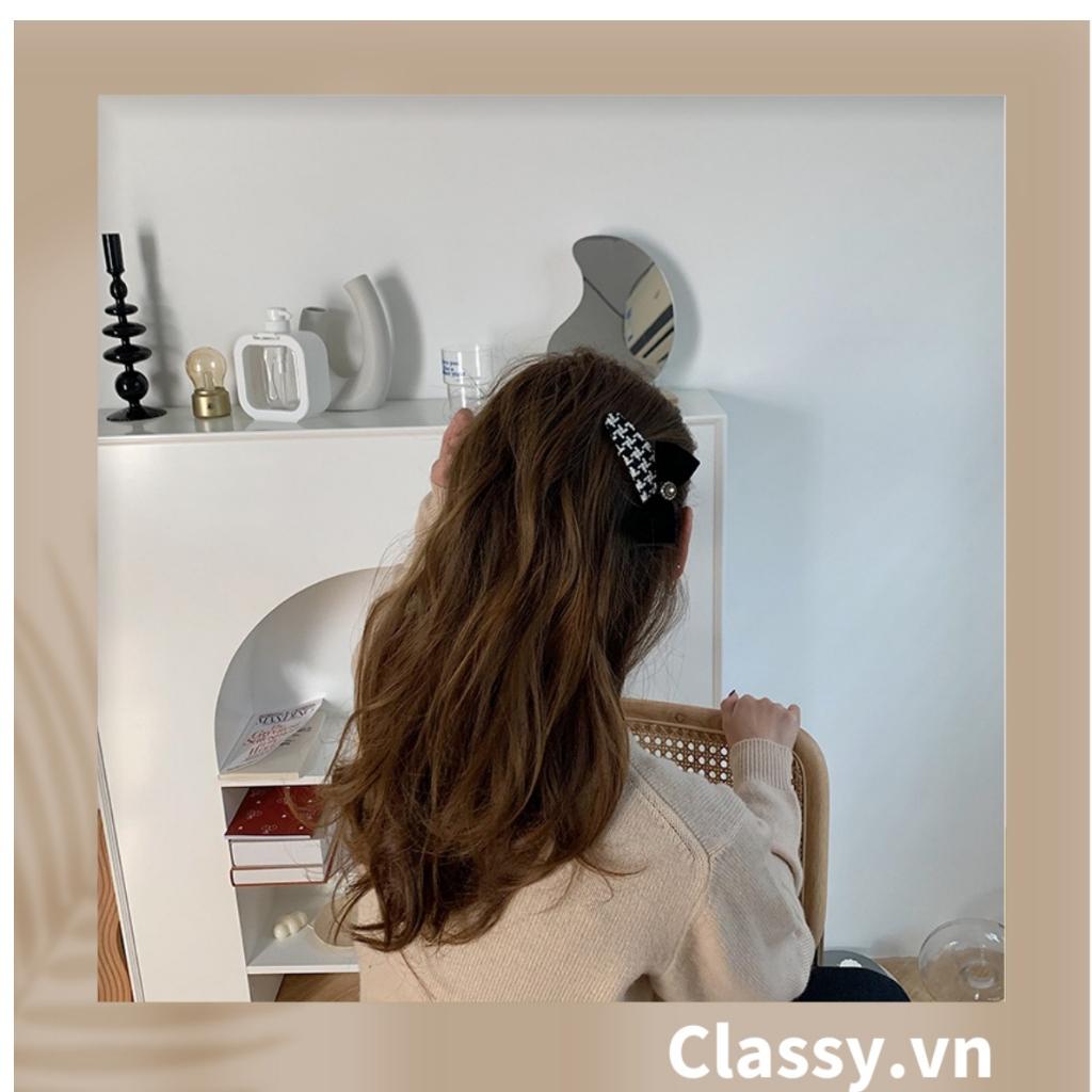 BST Kẹp tóc Classy dạng clip họa tiết kẻ sọc trắng đen caro hot hit bản lớn bọc vải chanh sả sả chanh PK945