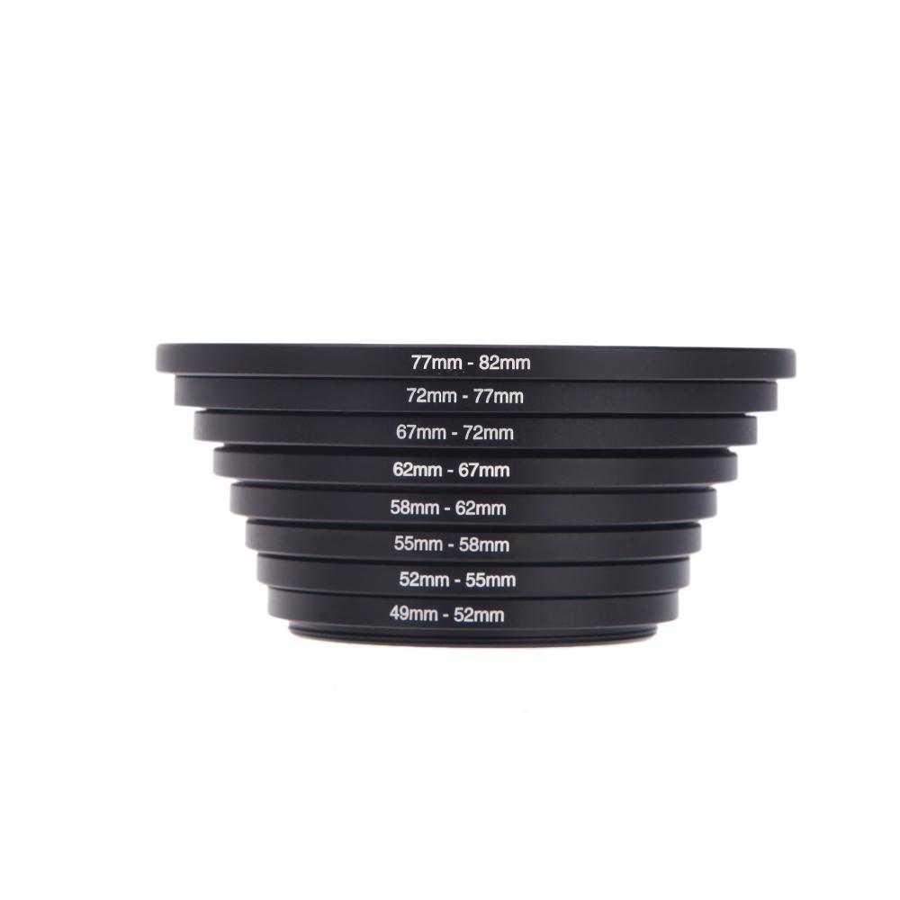 8 cái Bộ lọc Step Up Rings Bộ điều hợp 49-52-55-58-62-67-72-77-82mm 49mm-82mm