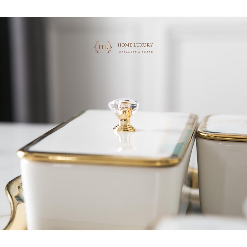Bộ Mứt Sứ Chữ Nhật Decor Siêu Xinh | Khay đựng bánh kẹo mứt tết 5 ngăn sứ có nắp Cao Cấp Hàn Quốc