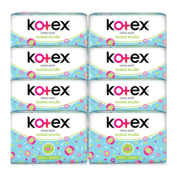 Combo 8 gói Băng Vệ Sinh Kotex Hằng ngày Kháng khuẩn 20 miếng