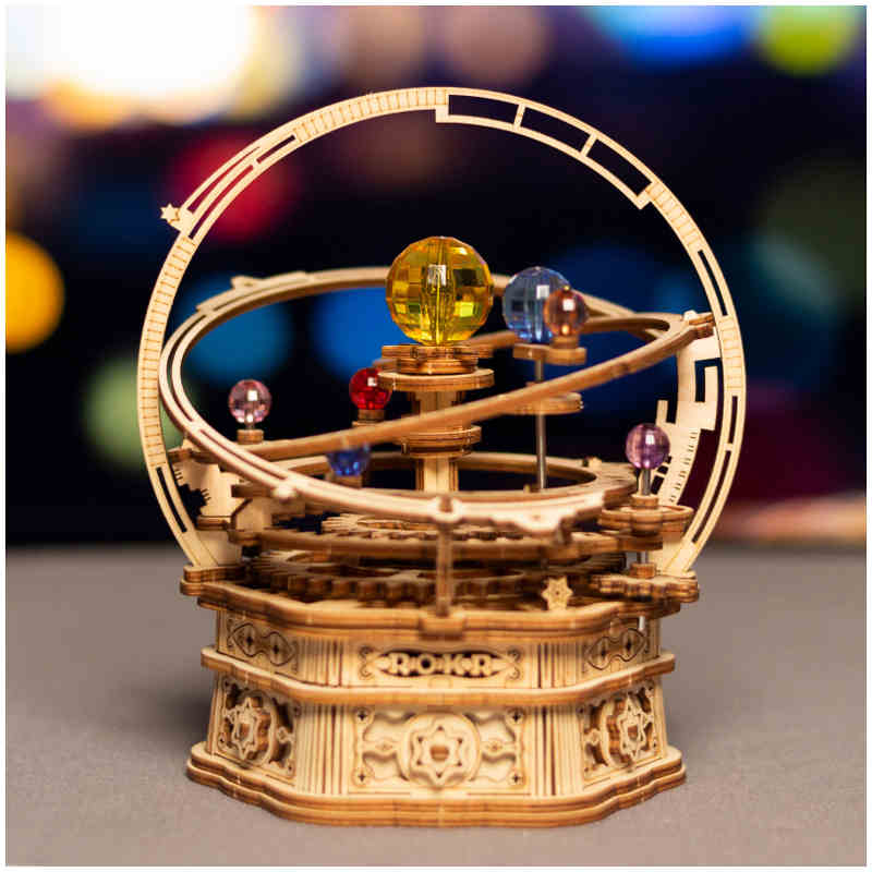 Đồ chơi lắp ráp gỗ 3D Mô hình Hộp nhạc Starry Night AMK51 Orrery Mechanical Music Box