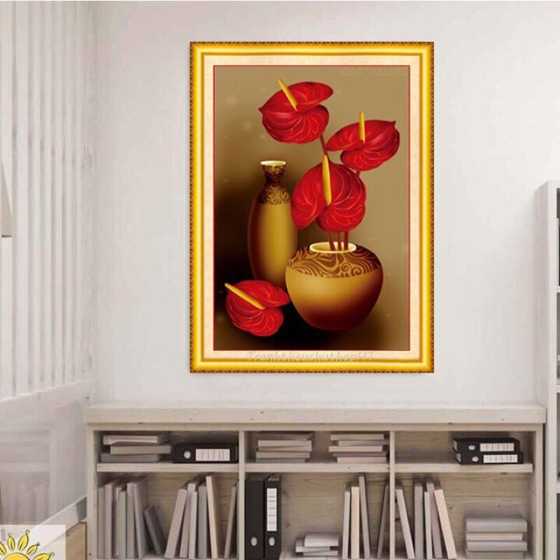 Tranh thêu chữ thập bình hoa khoe sắc LV3280 - 48 x 70 cm - chưa thêu