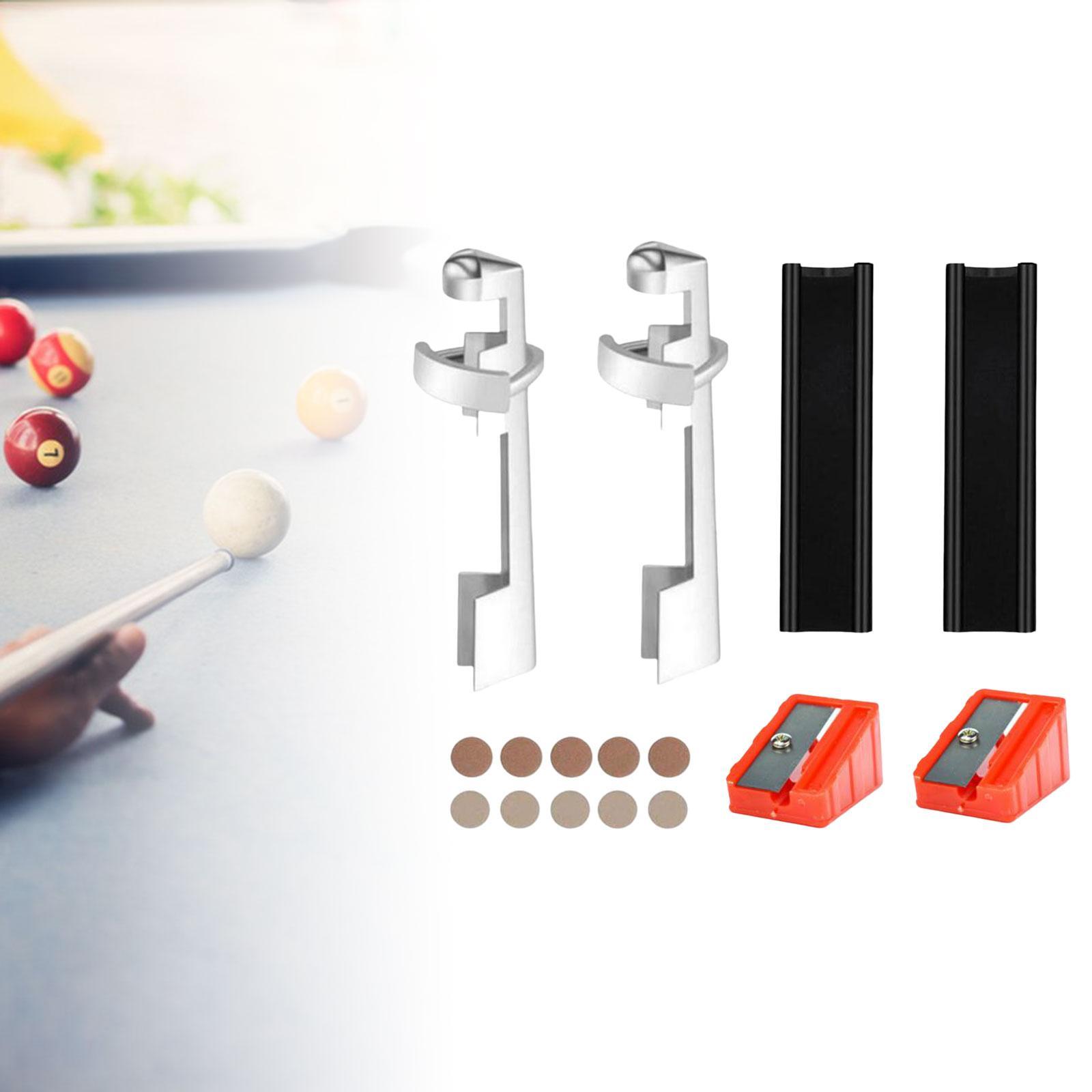 16pcs Pool Cue Repair Set: 2 Pool Cue Tip Clamp, 10 Billiard Cue Tips, 2 Shaping, 2 Planers