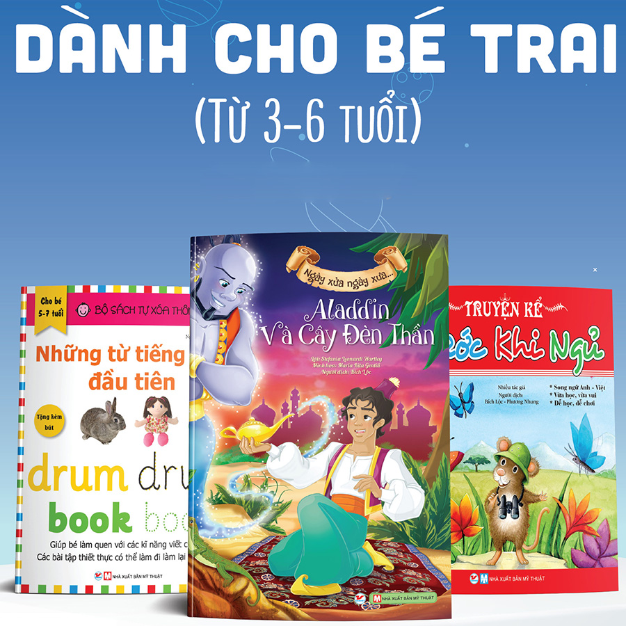 Combo Bộ 3 Cuốn: (Dành Cho Bé Trai Từ 3 -6 Tuổi) Aladdin Và Cây Đèn Thần + Truyện Kể Trước Khi Ngủ - Tự Tin +  Bộ Sách Tự Xóa Thông Minh - Những Từ Tiếng Anh Đầu Tiên