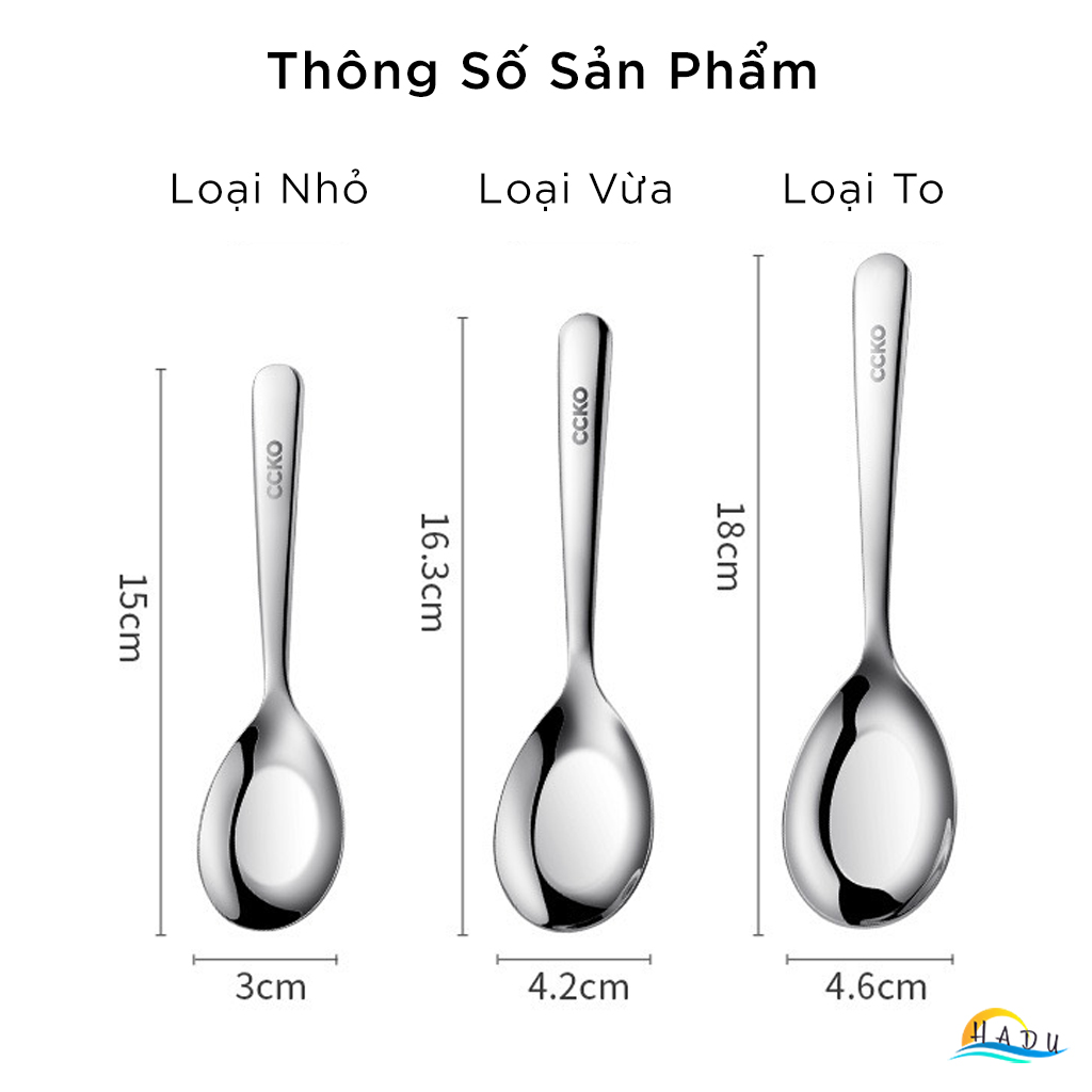 Muỗng Thìa Inox 304 Ăn Cơm Phở Đẹp Kiểu Hàn Quốc Dày Cao Cấp Cán Dài Nhỏ Cho Bé Đạt Chất Lượng Đức CCKO