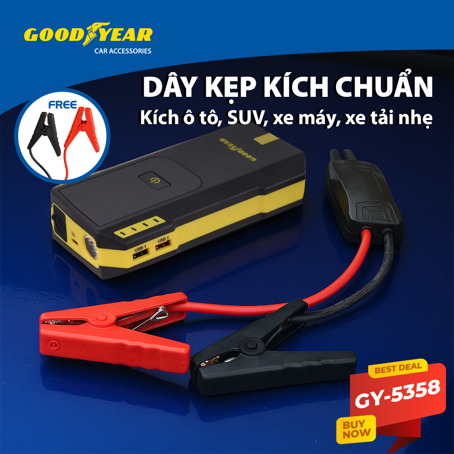 Bộ Kích Bình Cho Xe Hơi 670A GOODYEAR GY-5358 Đa Chức Năng Sạc Dự Phòng 12000mAh Đèn LED Khẩn Cấp - Hàng Nhập Khẩu