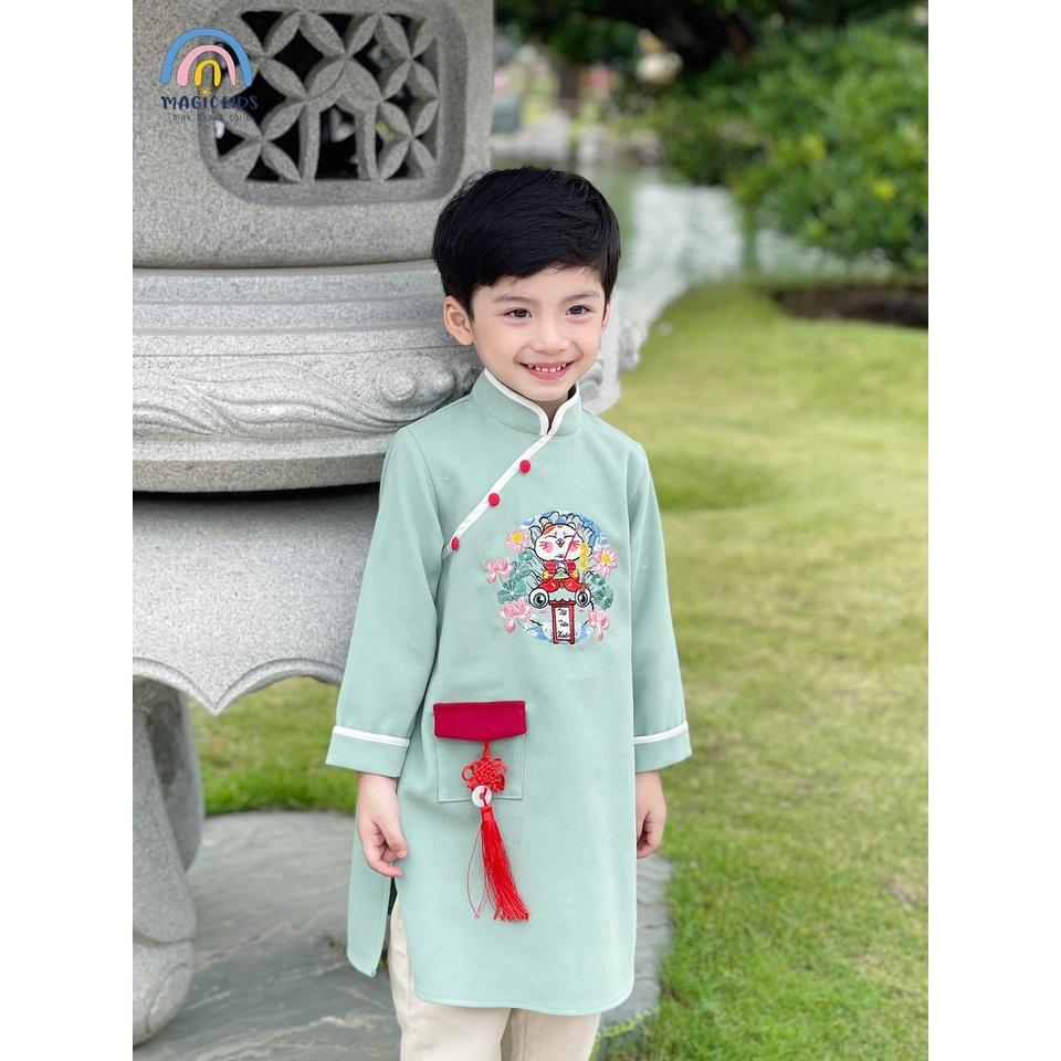 Áo dài Tết bé trai 2 3 4 5 6 7 8 9 10 tuổi Magickid dáng cách tân mẫu mới Tết Quý Mão 2023 chất nhung tăm Quần áo trẻ em