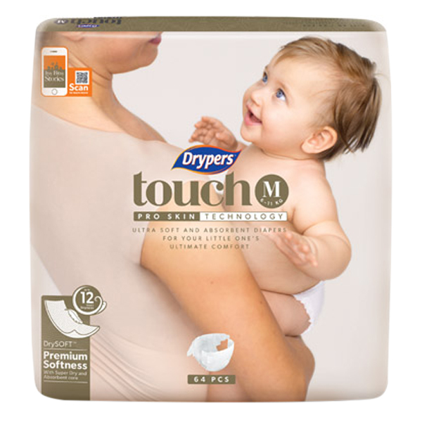 Tã dán trẻ em Drypers Touch M 64 miếng (6 - 11kg)