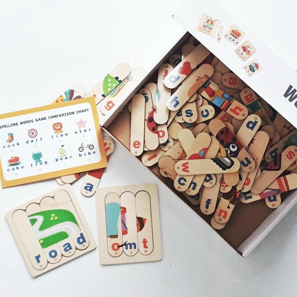 Đồ chơi thông minh cho bé Montessori bộ xếp hình 96 que gỗ học tiếng Anh hiệu quả ETOYS, ghép hình que kem