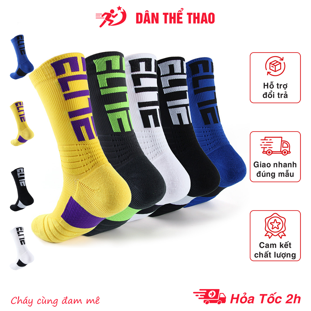 Tất thể thao dày dặn Elite thời trang cho nam - Vớ chống trơn cổ cao thoáng khi thấm hút mồ hôi cho bóng rổ, chạy bộ, đá bóng, tennis