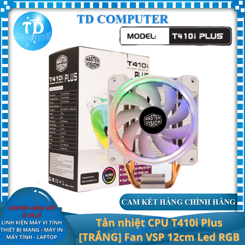 Tản nhiệt CPU T410i Plus [TRẮNG] Fan VSP 12cm Led RGB Dùng Cho Tất Cả Socket - Hàng chính hãng Tech Vision phân phối