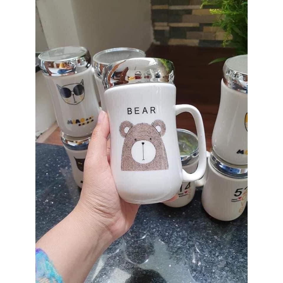 Cốc sứ giữ nhiệt nắp gương bóng cao cấp