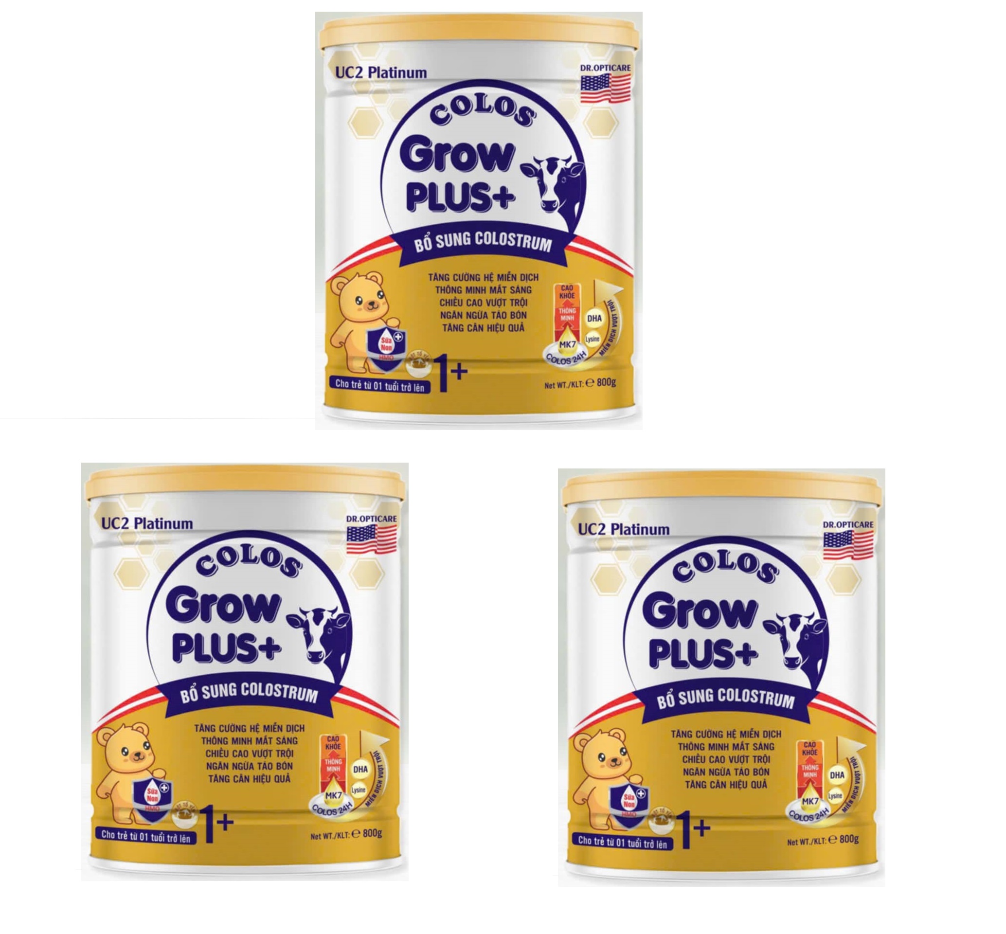 Combo 3 lon Sữa công thức UC2 Colos GrowPlus 1+ lon 800g - Bổ sung sữa non cho bé 1 tuổi trở lên