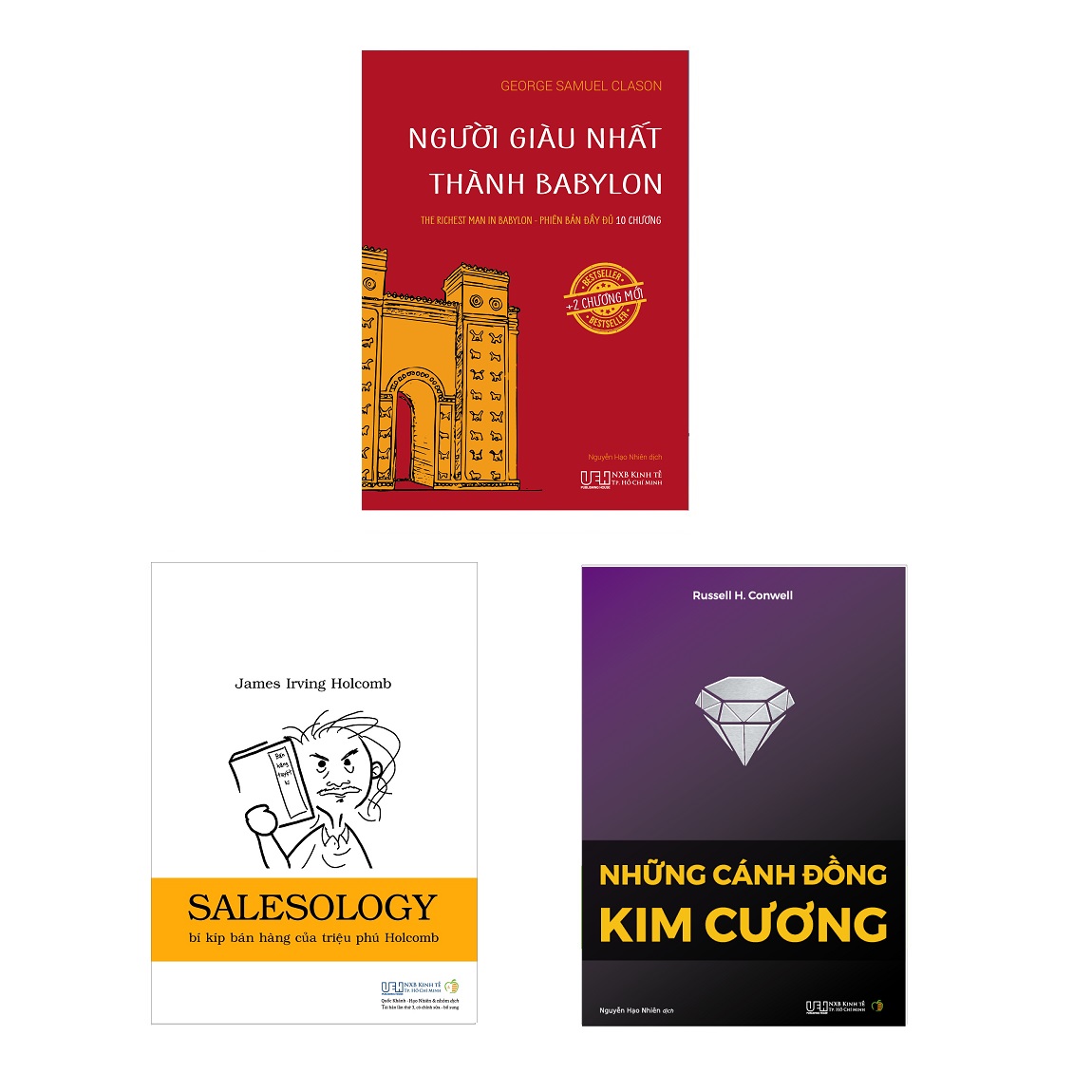 Combo Tư duy triệu phú thành Babylon (Người giàu nhất thành Babylon - Salesology - Bí kíp bán hàng của triệu phú Holcomb - Những cánh đồng kim cương + hộp)