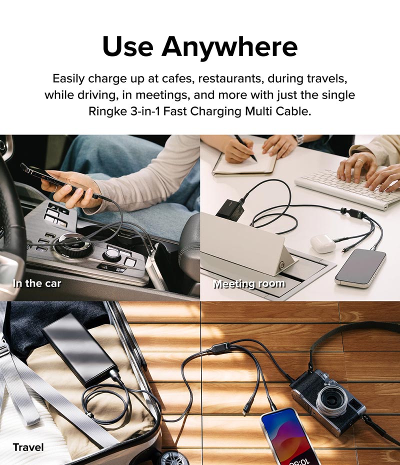 Cáp sạc nhanh đa năng cho điện thoại/tablet RINGKE 3-in-1 Fast Charging Multi Cable 1.2M - Hàng Chính Hãng