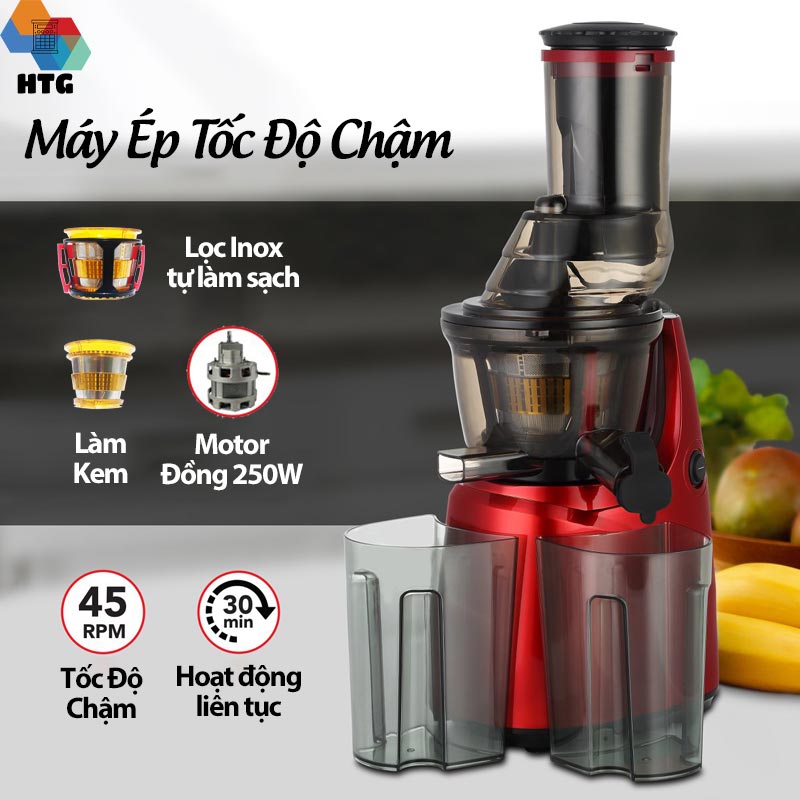 Máy Ép Trái Cây Tốc Độ Chậm AJM400, Công Suất Lớn 250W, Động Cơ DC Đồng 100%, Lọc Inox 304, tốc độ 45 vòng/phút