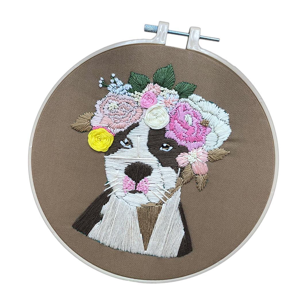 Embroidery Starters Kit Dogs Cross Stitch Handmade DIY Craft with Hoop