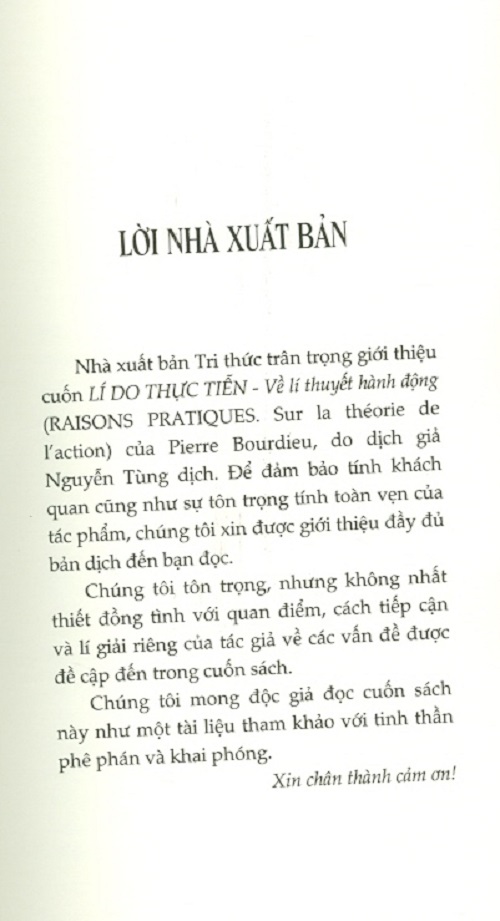 Lí Do Thực Tiễn - Về Lý Thuyết Hành Động